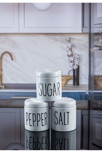 Lizzy 3 Piece White Ceramic Vacuum Lid Seasoning Set