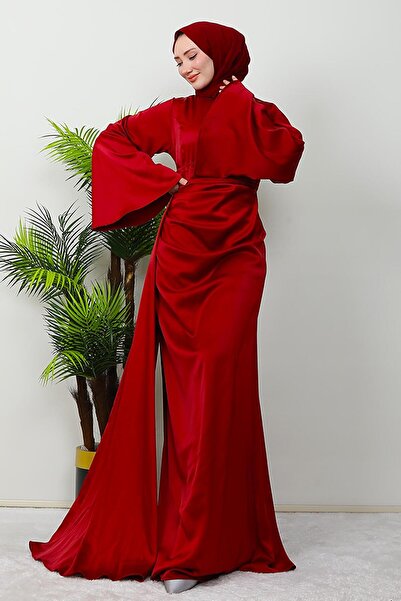 giz astore Yasemin Saten Abiye Bordo