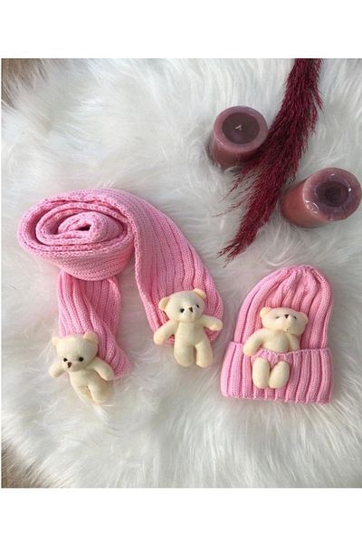 ÖRZİKİDS Set căciulă și eșarfă cu ursuleț