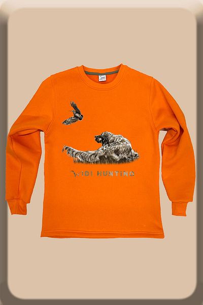 WİDİ Hunter Hunting Whistle Zippered English Setter Printed Regular Fit Crew Neck Orange Sweatshirt