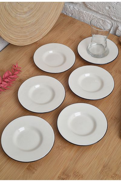 ŞURA MUTFAK Set of 6 Tea Plates with Black Stripe 11.5cm