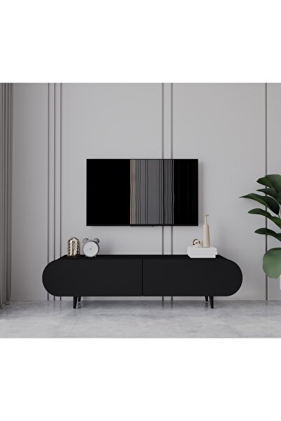 enwood Regulus Siyah Mdf 2 Kapaklı Ahşap Ayaklı 160 Cm Modern Tv Ünitesi