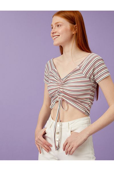 Koton Striped GatheredCropT-shirt