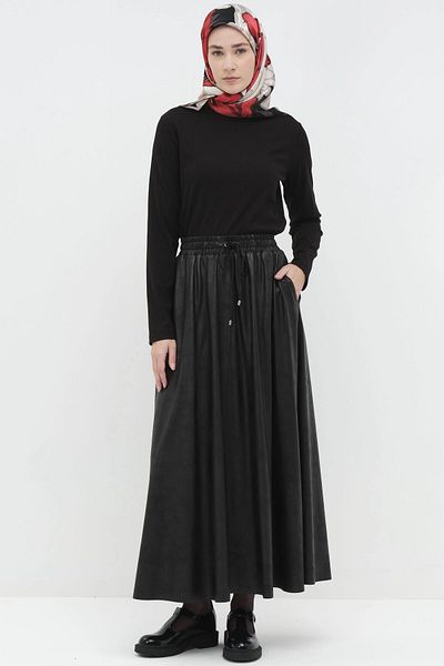 Tuğba Four-Piece Pocket Skirt - Black