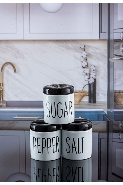 Lizzy 3 Pieces Black Cap Ceramic Vacuum Cap Seasoning Set