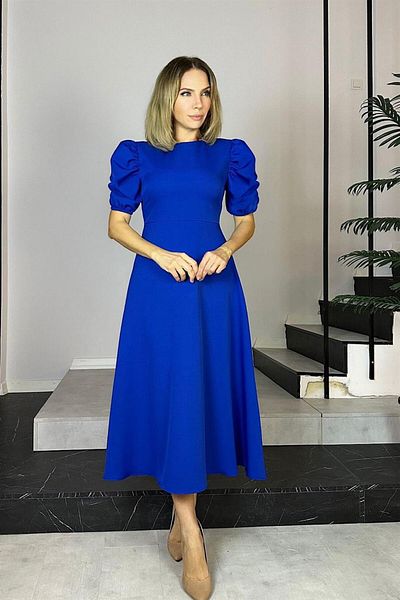 gesmoda G0770 Rochie evazată cu mâneci cu balon Albastru