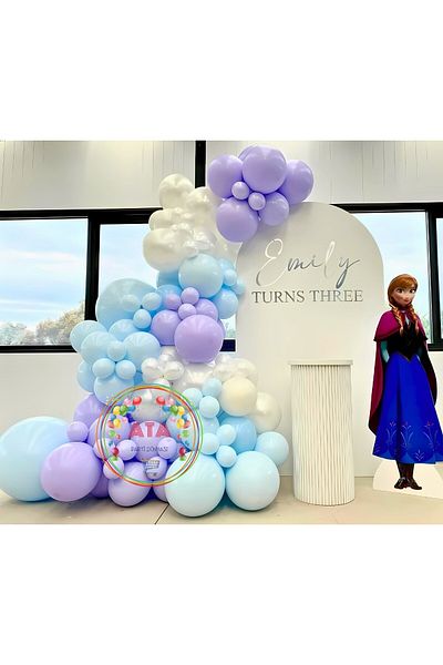 Ata Parti Dünyası Birthday Concept - *Lilac*Macaron Blue, *Metallic White*, 100-Piece Balloon Chain Party Set