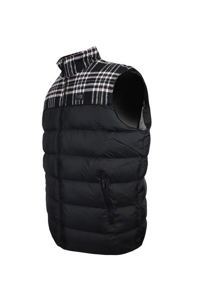 DEKONS Men's Large Size Oversized Thick Winter Vest with Plaid Pieces, Suitable for Weight between 120 and 181