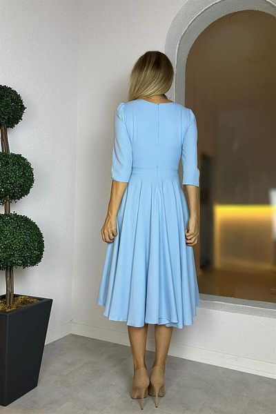 gesmoda G0552 Rochie evazată cu decolteu în V cu buzunare Baby Blue