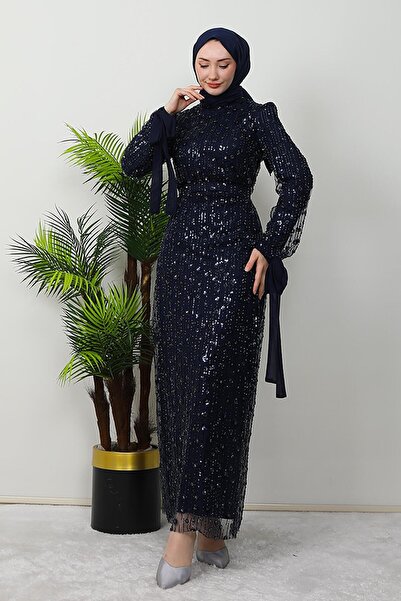 GİZ AGİYİM Βραδινό φόρεμα από τούλι με μοτίβο μπλε ναυτικό