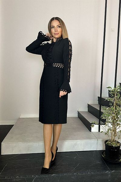 gesmoda G0500 Guipure Λεπτομερές Σχέδιο Φόρεμα Μαύρο