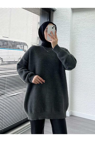 MELEK ARAZ Smoked Bearded Oversized Women's Sweater