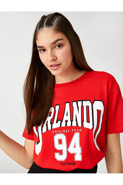 Koton T-Shirt mit College-Print, Übergröße, kurzärmelig, Rundhalsausschnitt