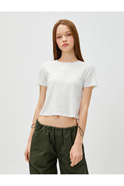 Koton Crop Tričko Crew Krk s krátkým rukávem Žebrovaný