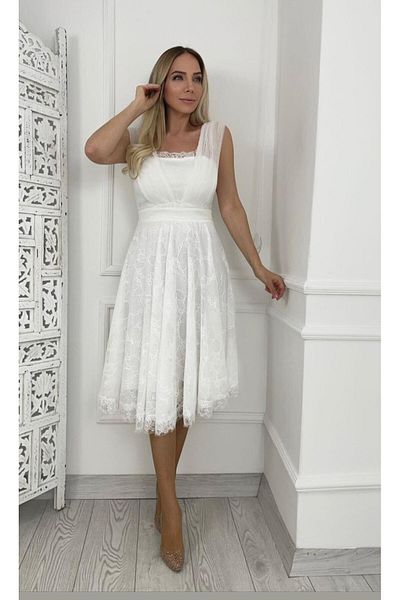 gesmoda M1880 Tulle Strap Detailed Lace Design Dress White