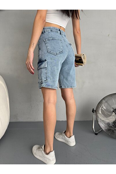 alanora High Waist Flexible Women's Bermuda Jeans - Cargo Pocket