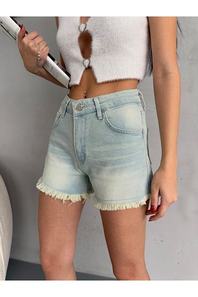 alanora High Waist and Tasseled Leg Women's Denim Jeans Shorts