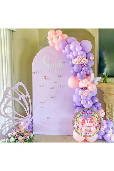 Ata Parti Dünyası Birthday Concept - Lilac Macaron Salmon Balloon Chain Party Set 100 Pieces