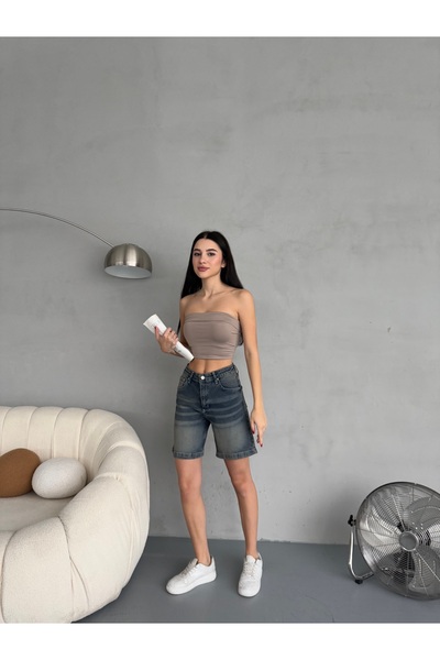 alanora Pantaloni scurți din denim bermude pentru femei cu talie înaltă - Design cu efect