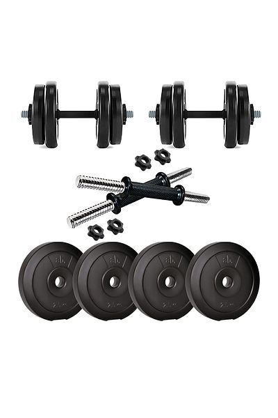 KETTLER Anythingbasic 10kg Adjustable Pvc Dumbbell Set |black| With Rod, Plates & Nuts For Home Fitness