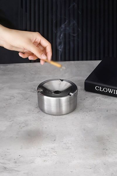 Falconetti 10 cm Steel Cafe Restaurant Round Ash Tray with Lid - Ashtray Cin898By