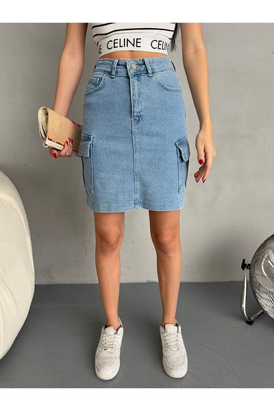 alanora Fusta mini jeans cu talie înaltă, cu buzunar cargo pentru femei