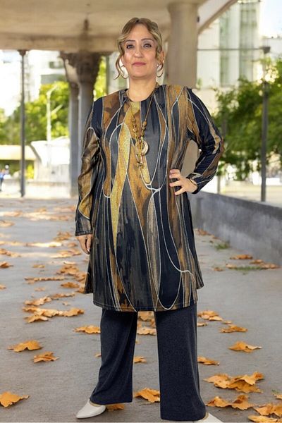 yagmurberen Cycling Collar Soft Viscose Fabric Tunic Waist Rubbered Viscose Pants Large Size Bottom Top Suit