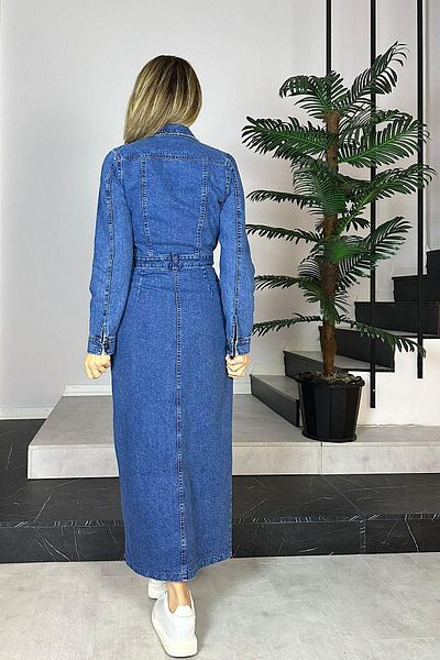gesmoda G0767 Rochie Jean cu Detaliu Fante Albastru