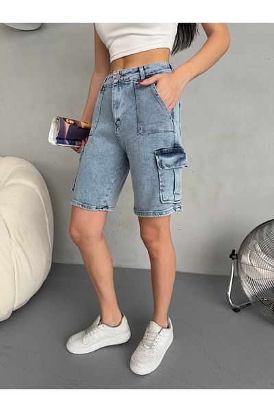 alanora High Waist Flexible Women's Bermuda Jeans - Cargo Pocket
