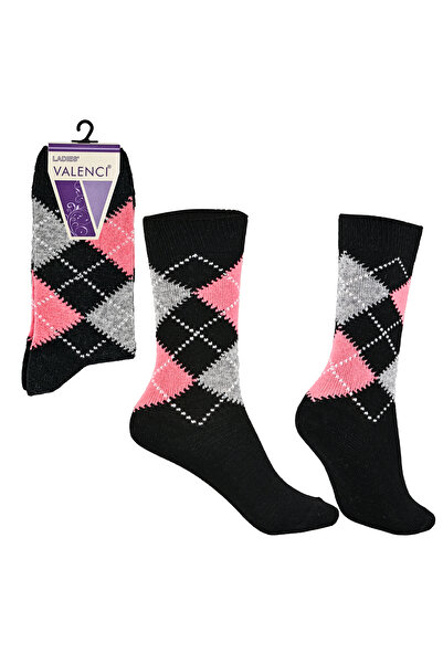 VALENCI ДАМСКИ Вълнени зимни чорапи с ромбовиден мотив, 1 чифт