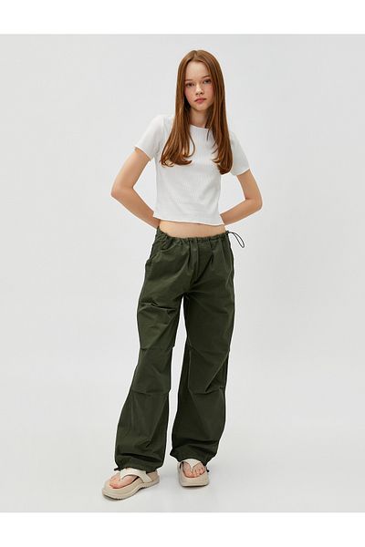 Koton Crop tričko Crew Krk s krátkym rukávom Rebrovaný