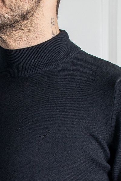 Sarar Interviu Wraps Pulover negru din tricotaje 100% bumbac pe jumătate cu gât