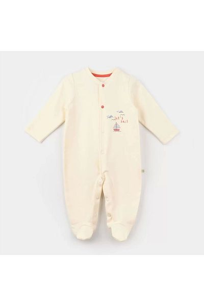 Bibaby Ecru Blue Sun Lets Sail Baby Romper