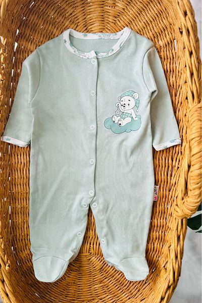 Bamoola 100% Cotton Green Teddy Bear 3-Piece Jumpsuit with Booties (Girl - Boy - Newborn)