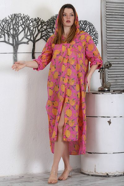 Chiccy Καλοκαιρινό κοστούμι με μοτίβο ιταλικού Dusty Rose με κουμπιά και διπλές τσέπες με κουκούλα - 130 65