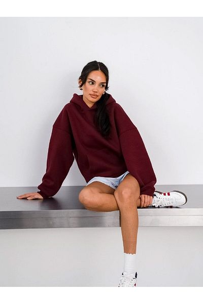 The Champ Clothing Суитшърт с качулка и качулка от полар в бордо унисекс