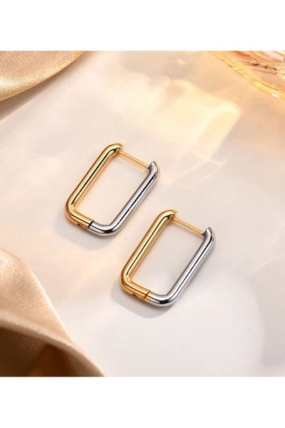 Afrika Butik Double Color Rectangular Non Tarnish Steel Earrings Antiallergic