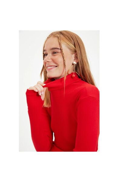 Lonca Tekstil Fitted/Fitted Turtleneck Finger Detailed Ribbed Stretchy Knitted Knitwear