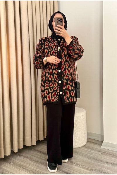 MERİÇ BOUTİQUE Leopard Cardigan Cap Set