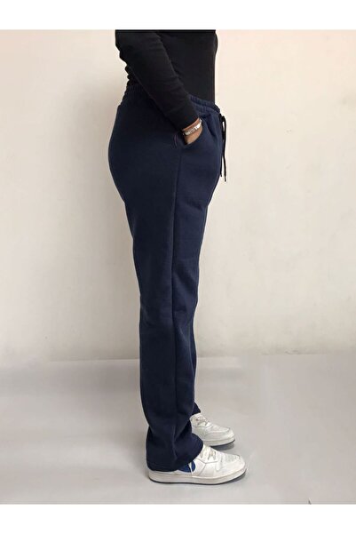 JustBS Γυναικείο φούτερ με ίσιο πόδι Navy Blue με βαμβακερό εσωτερικό μεγάλο ...