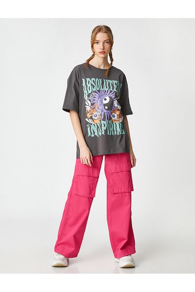 Koton Tričko s potlačou Oversize Crew Krk s krátkym rukávom