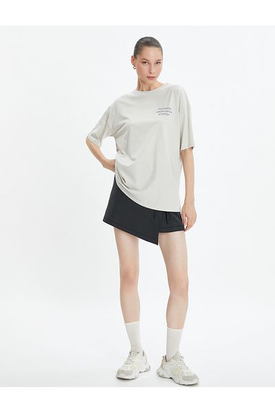Koton Oversize Sports T-Shirt Back Printed Crew Neck Short Sleeve Cotton