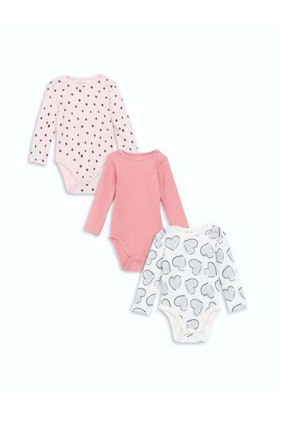 LC Waikiki LCW baby Ekru Bisiklet Yaka Kız Bebek Çıtçıtlı Body 3'lü