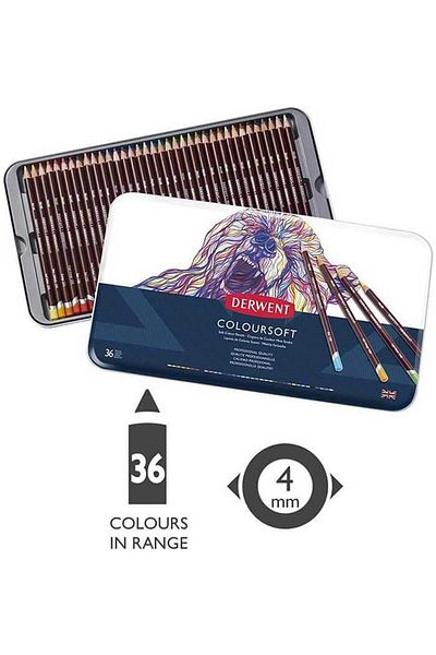 Derwent Colored Soft Dry Paint - Coloursoft 36 Pieces Tin Box