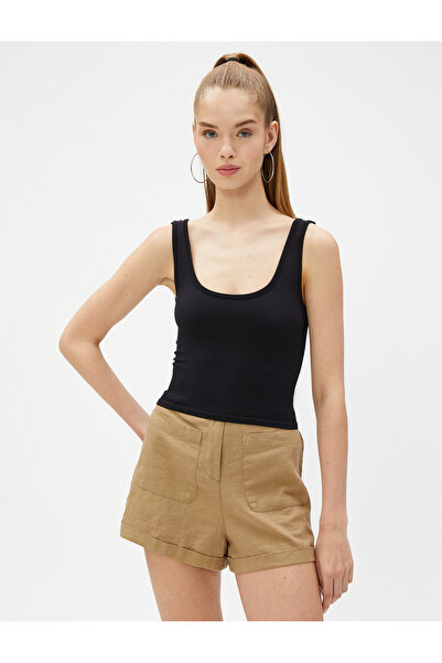Koton Basic Ribbed Crop Undershirt U Neck