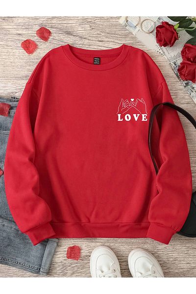 EVIus Lightweight and Stretchy Love Printed Sweatshirt for Valentine's Day - 3 Thread Comfortable Fit
