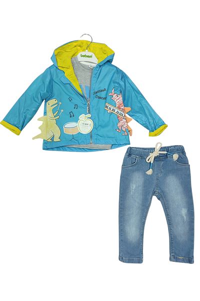 Bebessi Baby Boy-Child Zipper Closure Hooded Raincoat Long Sleeve Tshirt Jeans Pants Dinosaur Suit