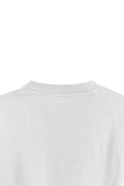 Overoz White Oversize Minimal Rose Printed Oversize Unisex T-Shirt 1336