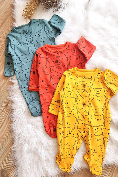Bamoola 100% Cotton Animal - Fruit Patterned 3-Piece Booties Jumpsuit (Girls - Boys - Newborns)