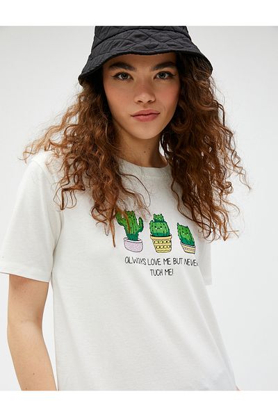 Koton Bawełniany T-shirt z nadrukiem i okrągłym dekoltem
